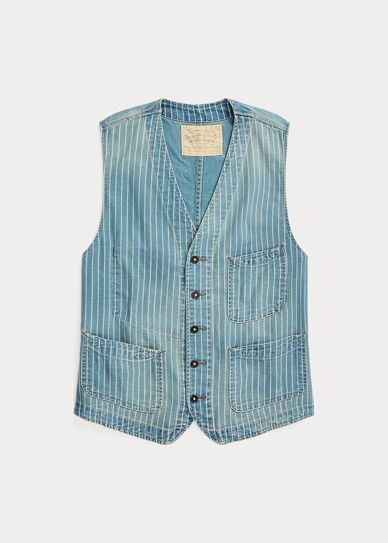RRL ジャケット メンズ 青 インジゴ ストライプd Twill Vest UPKQI3906